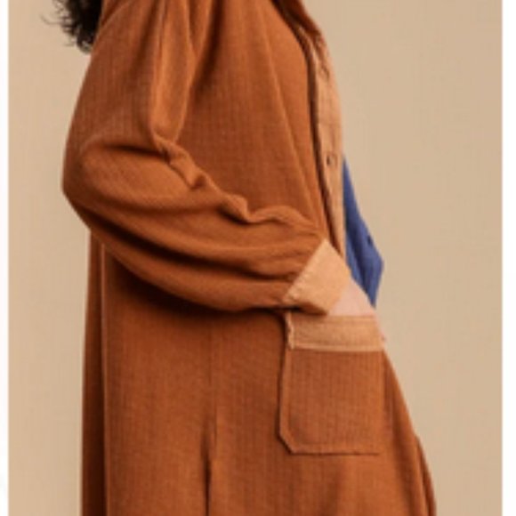UMGEE Boho Waffle Weave Long Coat Frayed Edges Rust Oversize Fall, sz L-1X NOTE - Picture 11 of 14
